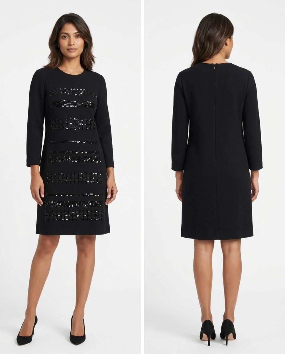 Lafayette 148 100% Wool Black Knee Length Sequin Shift Dress Women Size S